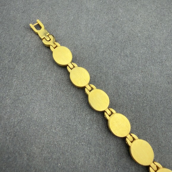 Vintage Gold Tone Multi Color Oval Cabochon Scarab Style Link Bracelet Glass - Picture 8 of 9